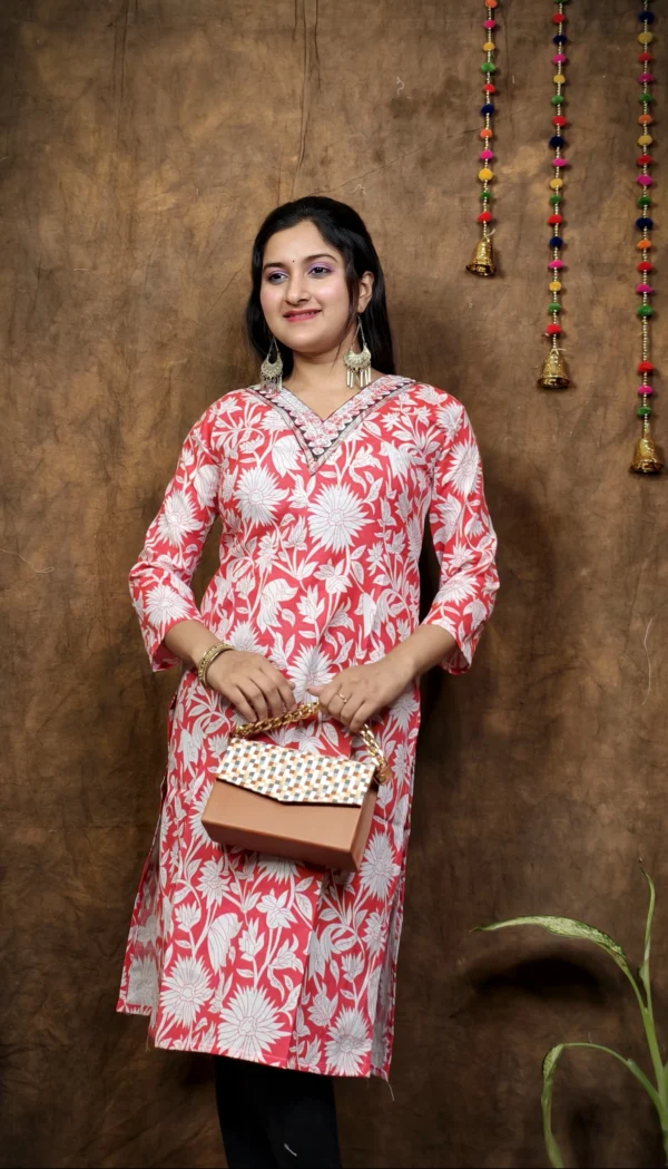 COTTON V NECK KURTI