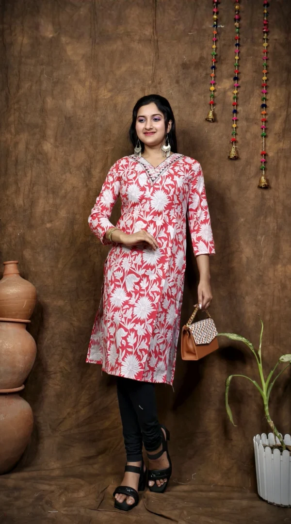 COTTON V NECK KURTI - Image 3