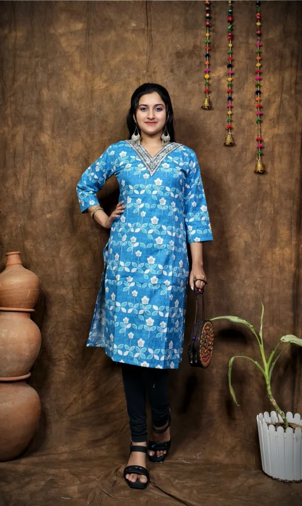 COTTON V NECK KURTI - Image 2