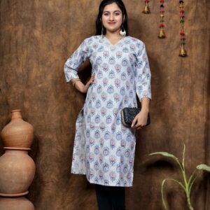 COTTON V NECK KURTI