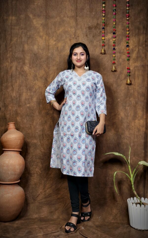 COTTON V NECK KURTI