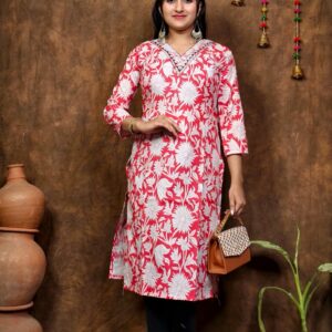 COTTON V NECK KURTI
