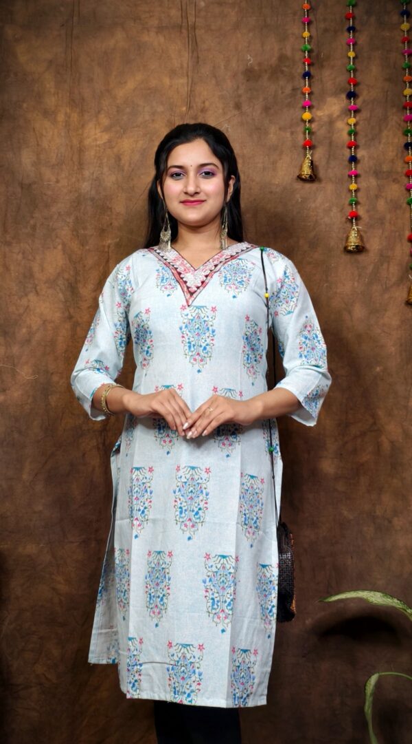 COTTON V NECK KURTI - Image 3